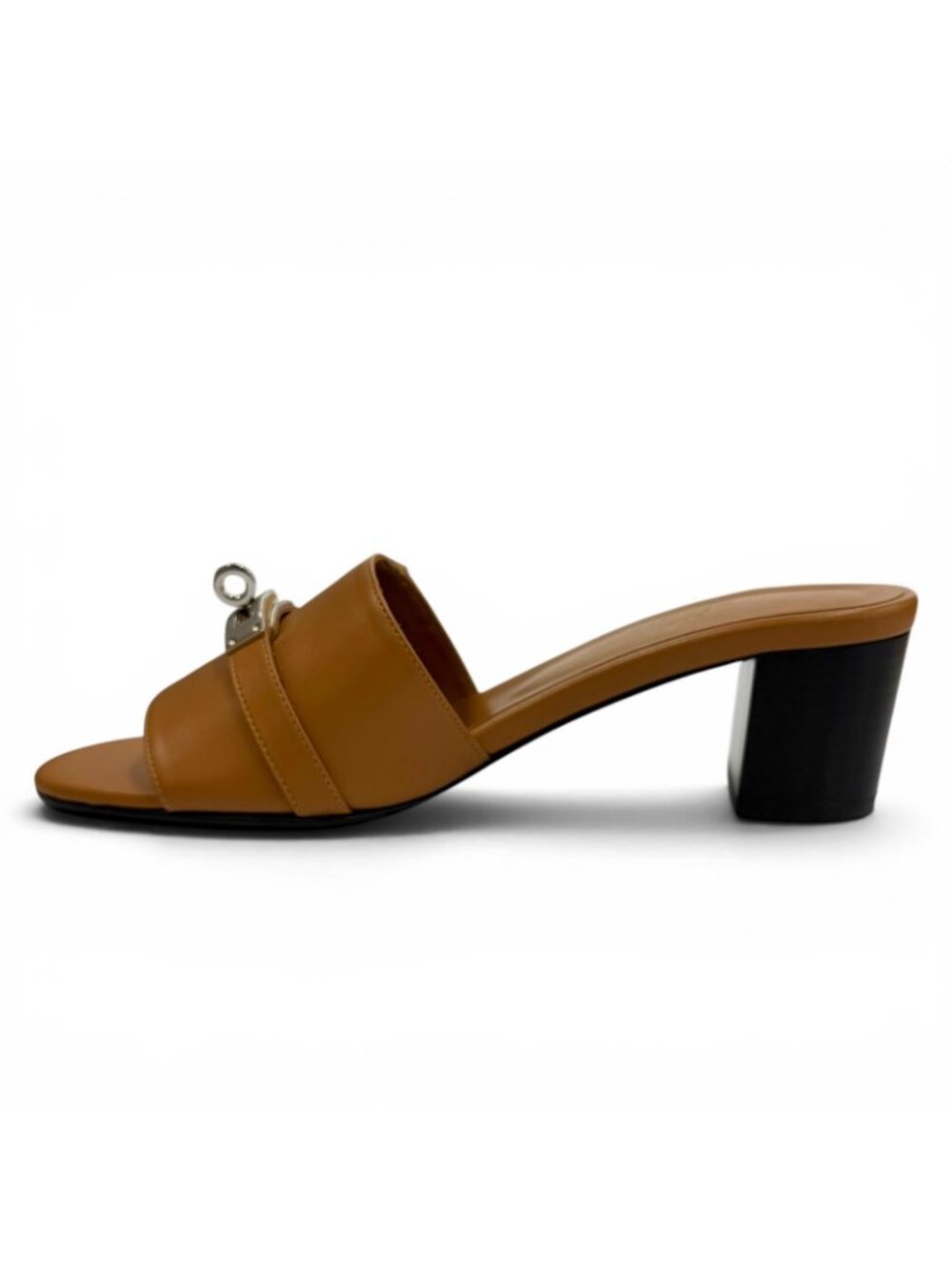 Hermes Gigi Natural Kelly Chunky Heel Leather Sandals Boxes Bag Included 39 - Picture 6 of 12